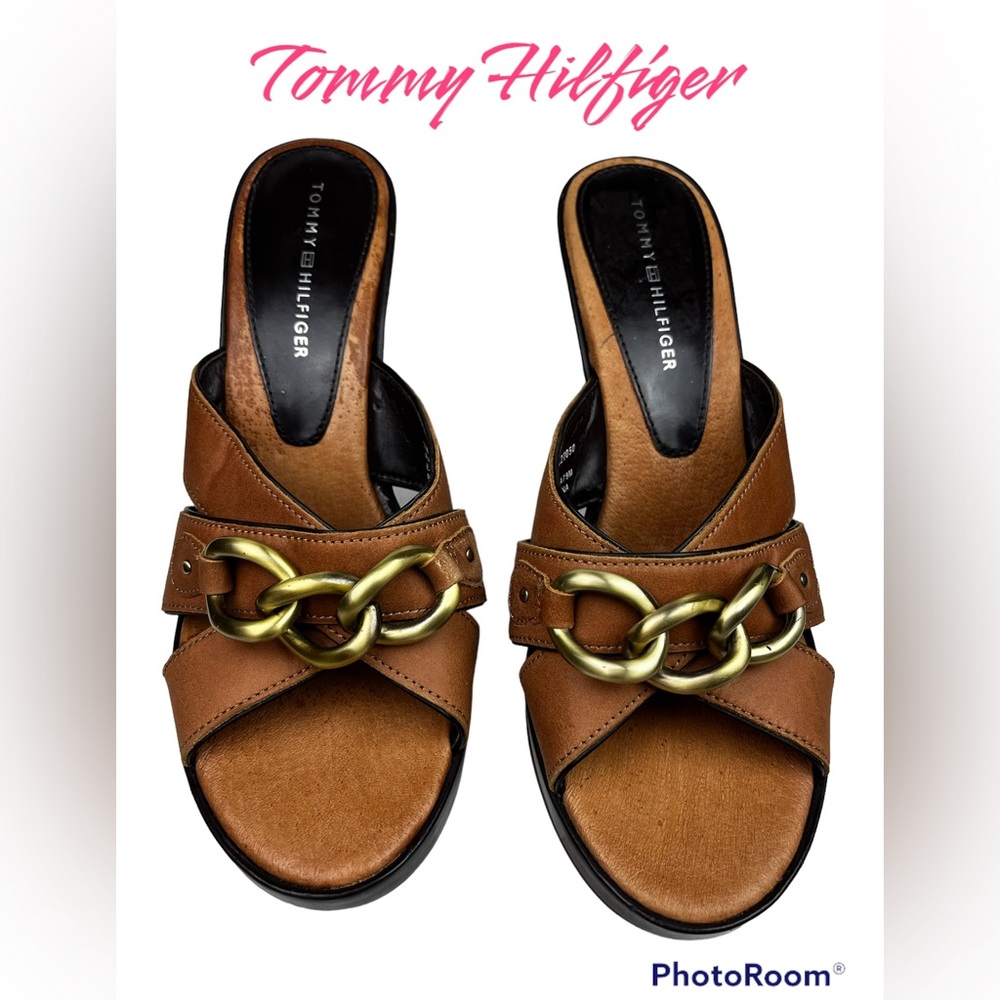 Tommy Hilfiger Y2K 90s Brown Chain Platform Ramona Sandal Heels Nice Shoes 7
